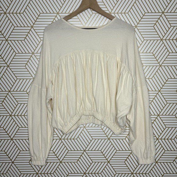 Madewell Tops - Madewell cropped ivory knit cottagecore top boho ruched minimalist oversized sml